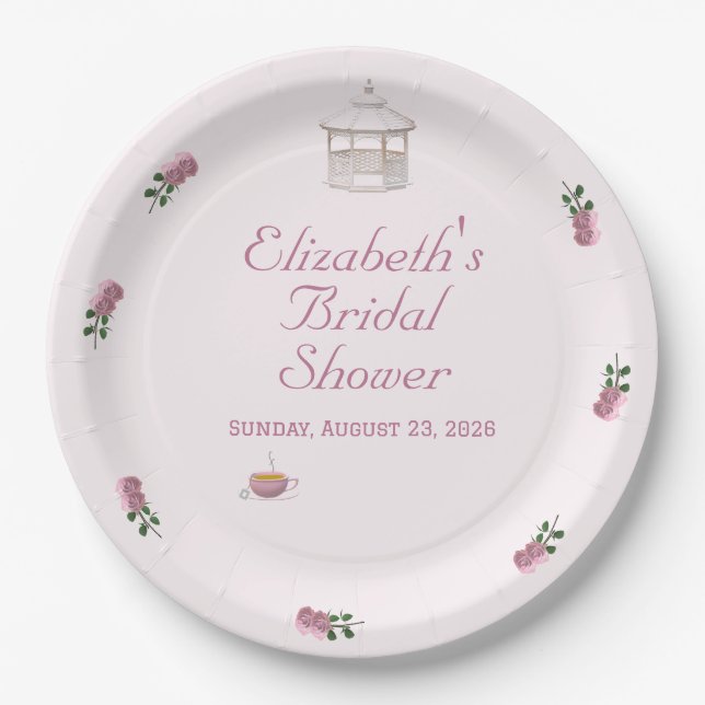 Prato De Papel Chá de Noiva no Jardim Cor-de-Rosa (Frente)