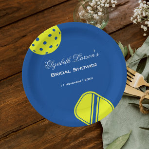 Prato De Papel Chá de Noiva para Amantes de Pickleball Neon Azul
