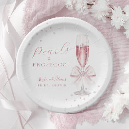 Prato De Papel Chá de Noiva Pérolas e Prosecco Rosa