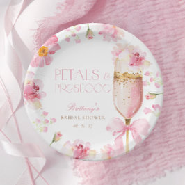 Prato De Papel Chá de Noiva Pétalas com Laço Rosa Prosecco