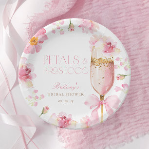 Prato De Papel Chá de Noiva Pétalas com Laço Rosa Prosecco