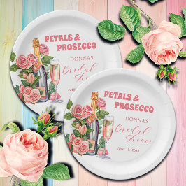Prato De Papel Chá de Noiva Pétalas e Prosecco Garrafa e Rosas