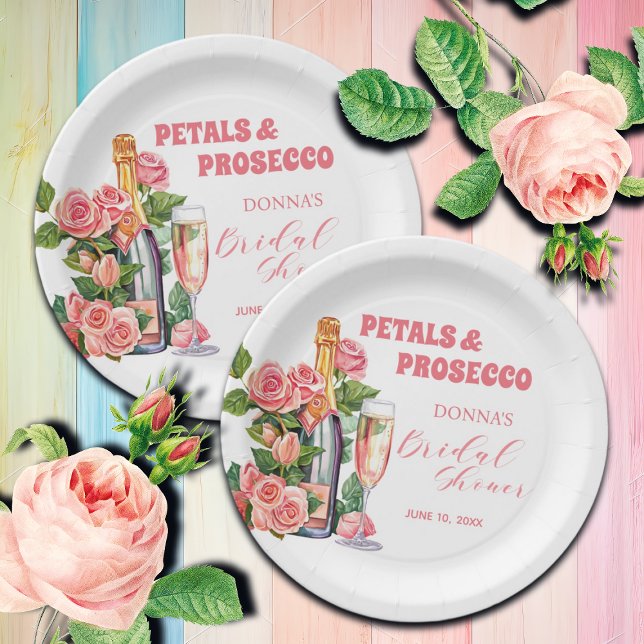 Prato De Papel Chá de Noiva Pétalas e Prosecco Garrafa e Rosas (Criador carregado)
