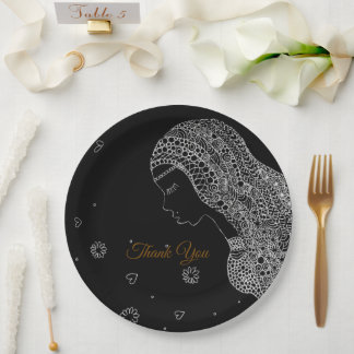 Prato De Papel Chá de Noiva Preto e Branco Elegante de Agradecime