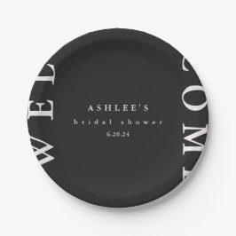 Prato De Papel Chá de Noiva Preto e Taupe Tipografia Boas-vindas