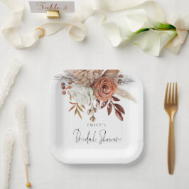 Prato De Papel Chá de Noiva Rustic Terracotta Florals Nome