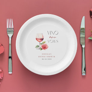 Prato De Papel Chá de Noiva Tema Vinho Rosé Vino Antes dos Votos