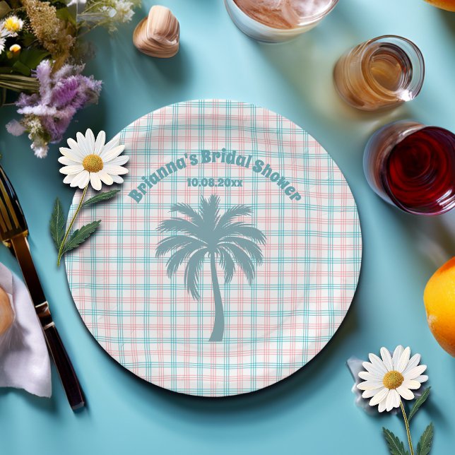 Prato De Papel Chá de Noiva Xadrez Azul Claro Rosa Palmeira (Criador carregado)