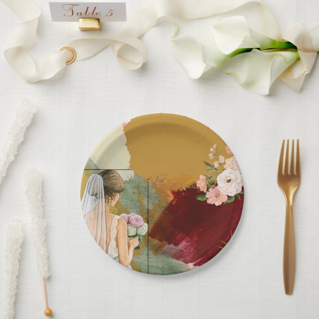 Prato De Papel chá de panela abstrato de aquarela (Casamento)