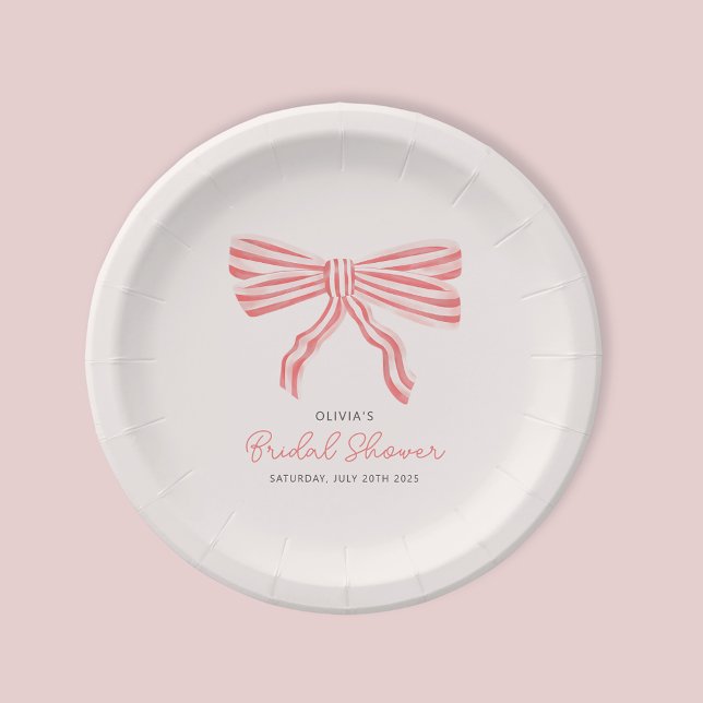 Prato De Papel Chá de panela Blush do Arco Coquette (Coquette Bow Bridal Shower Blush Pink paper cup.  Matching invitations available for bride to be. )