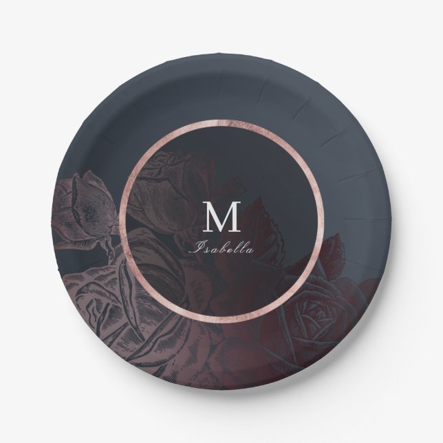 Prato De Papel Chá de panela botânico luxe rosa dourado (Frente)