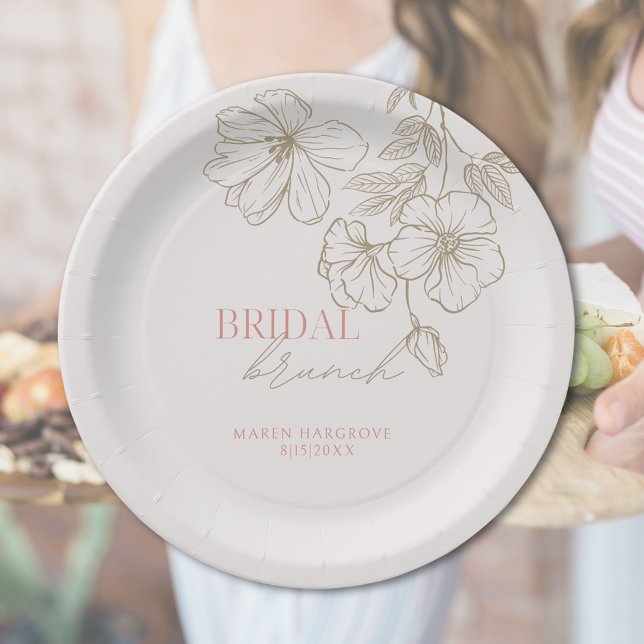 Prato De Papel Chá de panela Bridal Rosa Elegante e Dourada (Elegant Pink and Gold Bridal Brunch Bridal Shower Paper Plates)