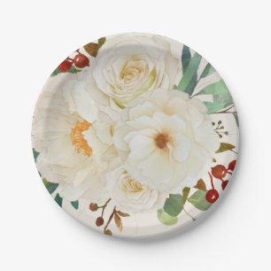 Prato De Papel Chá de panela de Aquarela Floral de Natal