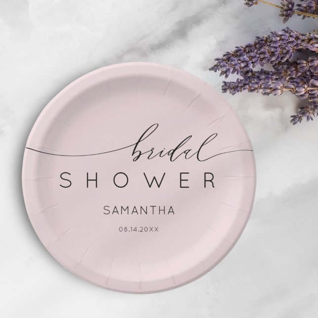 Prato De Papel Chá de panela de Caligrafia Preta e Rosa Boho (Criador carregado)