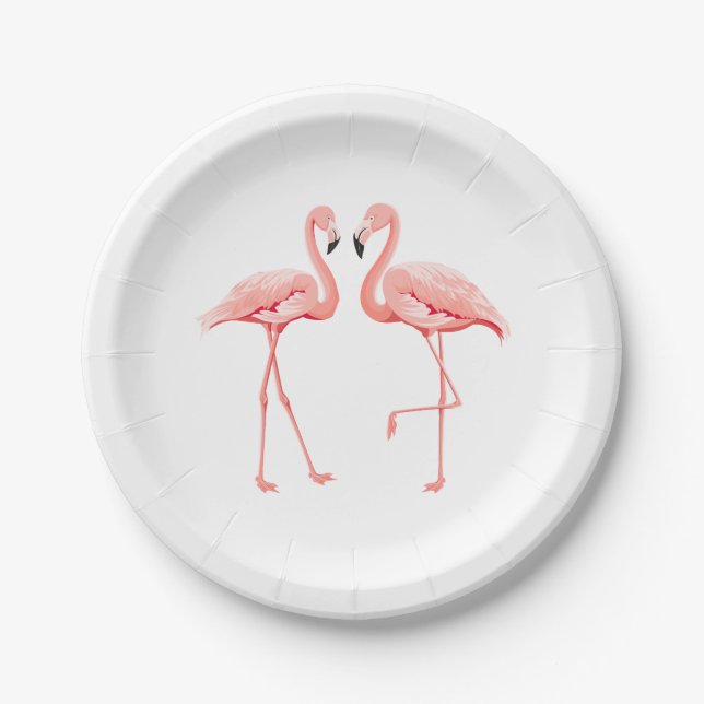 Prato De Papel Chá de panela de Casamento Flamingo Rosa Amor Luau (Frente)