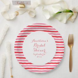 Prato De Papel Chá de panela de faixas rosa brancas