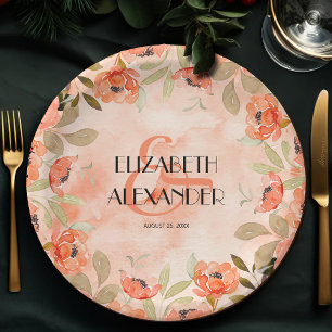 Prato De Papel Chá de panela de Flores Laranja de Aquarela