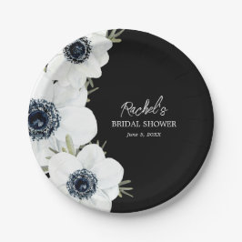 Prato De Papel Chá de panela de Flores Pretas e Brancas