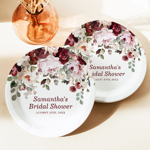 Prato De Papel Chá de panela de Flores Rosa Blush Burgundy