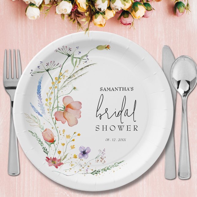 Prato De Papel Chá de panela de flores silvestres (Wildflowers bridal shower paper plates)