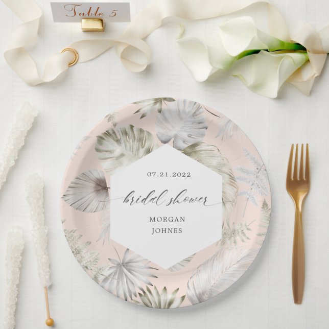 Prato De Papel Chá de panela de folhagem tropical luxuosa (Casamento)