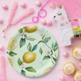 Prato De Papel Chá de panela de guião floral amarelo-limão modern