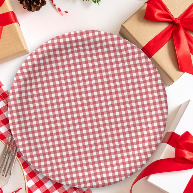 Prato De Papel Chá de panela de natal Red Gingham Country (Criador carregado)