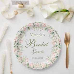 Prato De Papel Chá de panela de Nome Elegante Floral de Blush Ros