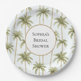 Prato De Papel Chá de panela de Palmeiras brancas tropicais