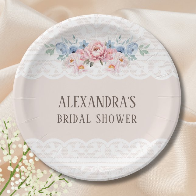 Prato De Papel Chá de panela de rendas da vinheta azul-rosa-poeir (Criador carregado)