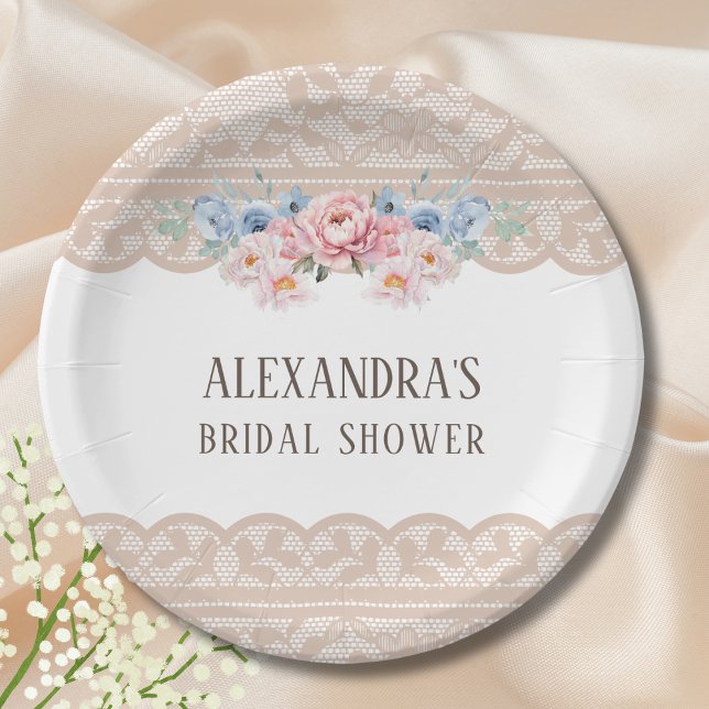 Prato De Papel Chá de panela de rendas da vinheta azul-rosa-poeir (Criador carregado)