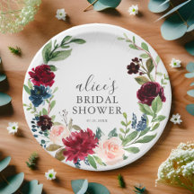 Chá de panela de Script Floral Azul Boho Burgundy