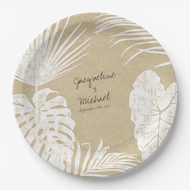 Prato De Papel Chá de panela Decor Moderno Kraft Folhas Tropicais (Frente)