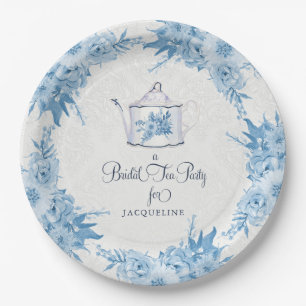 Prato De Papel Chá de panela elegante Tea Party Dusty Blue Floral