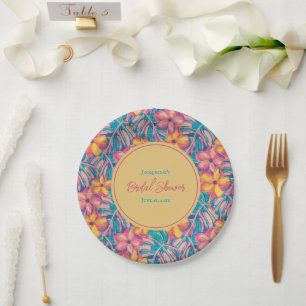 Prato De Papel Chá de panela Floral Amarelo-rosa tropical