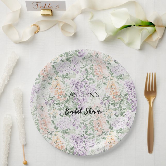 Prato De Papel Chá de panela Floral de Lavanda Lilás Chic Peach (Casamento)