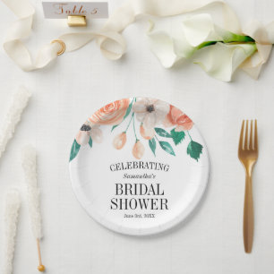 Prato De Papel Chá de panela Floral de Pêssego Elegante Personali