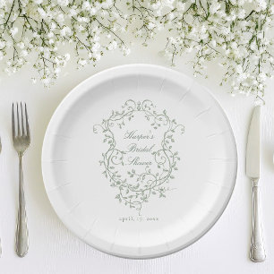 Prato De Papel Chá de panela Foral Clássico de Sage Verde