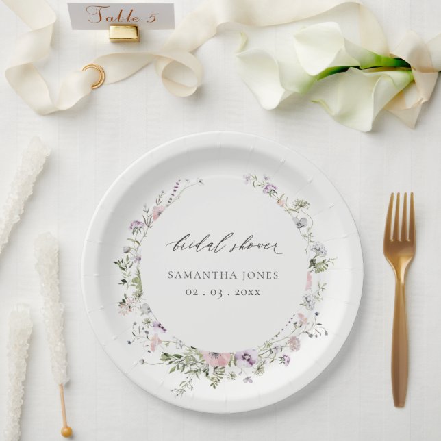 Prato De Papel Chá de panela Lilás Cor-de-rosa pincelado (Casamento)