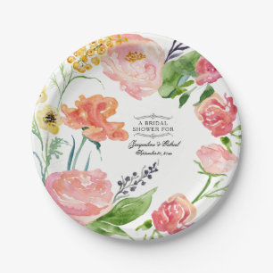 Prato De Papel Chá de panela Moderno de Aquarela Floral Rosa Flor