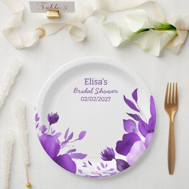 Prato De Papel Chá de panela Personalizado de Aquarela de Blooms  (Casamento)