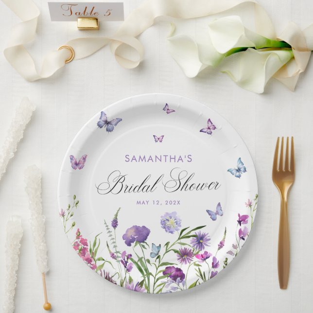 Prato De Papel Chá de panela Roxo das Borboletas Modernas (Casamento)