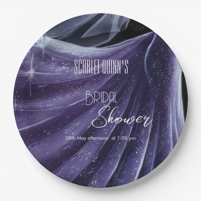 Prato De Papel Chá de panela roxo moderno do casamento nº 2 (Frente)