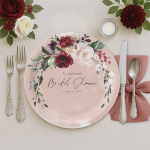 Prato De Papel Chá de panela Rustic Burgundy & Blush Pink Roses