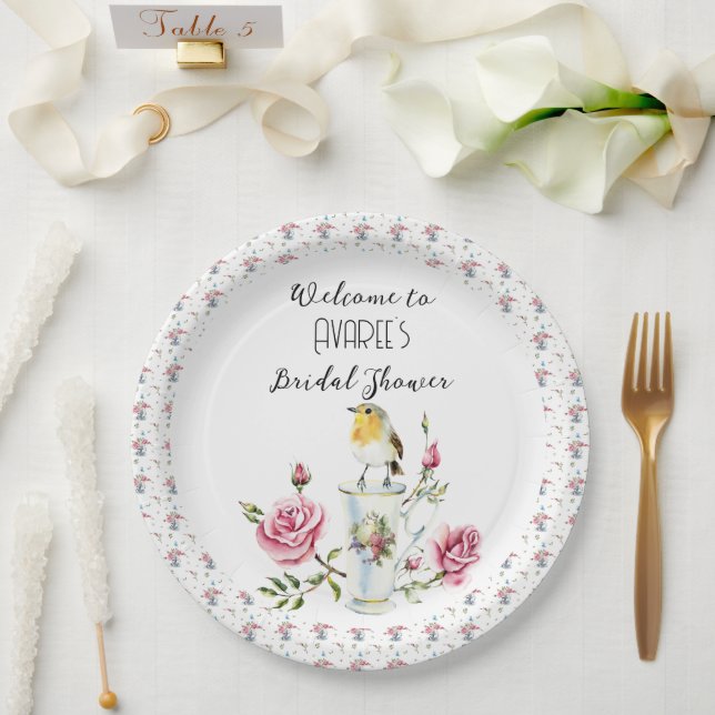 Prato De Papel Chá do Tea Party de Rosas Rosa (Casamento)