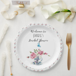 Prato De Papel Chá do Tea Party de Rosas Rosa