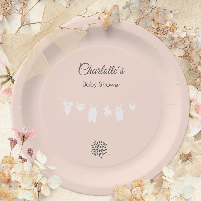 Prato De Papel Chá Minimista De Bebê De Pêssego Leve (Light Peach Minimalist Baby Girl Shower Paper Plates ©Susanne Sachers - Sunny Mind 🌞)