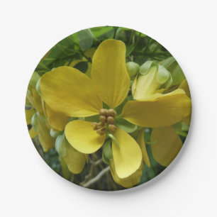 Prato De Papel Chá Ouro Árvore Tropical Amarela Floral