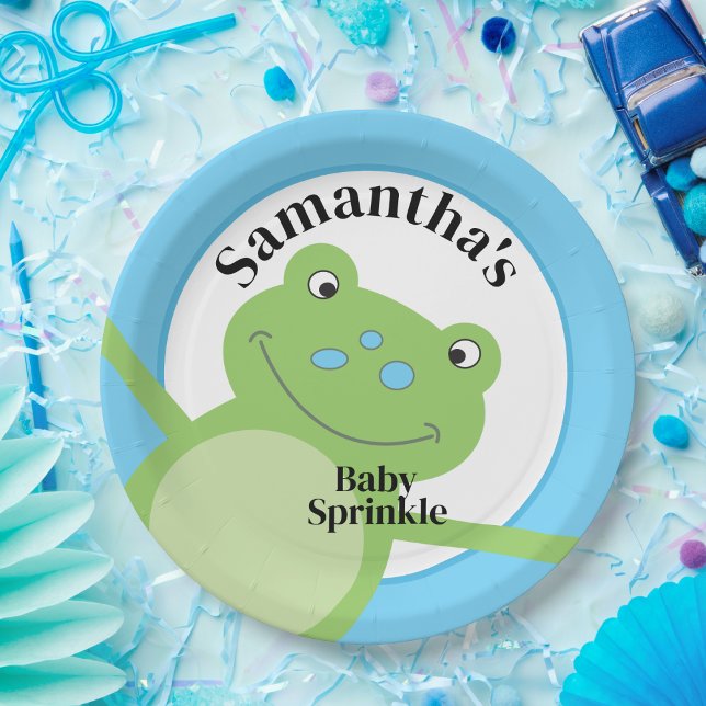 Prato De Papel Chá Sprinkle de Bebê Verde-Sapo Salto (Green Frog Paper Plates)