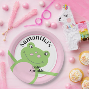 Prato De Papel Chá Sprinkle Verde Cor-de-rosa brilhante Sapo